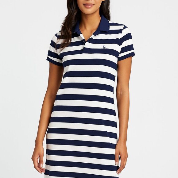 Polo Ralph Lauren Navy and White Striped The Mini Mesh Shirt Dress L - Picture 1 of 16